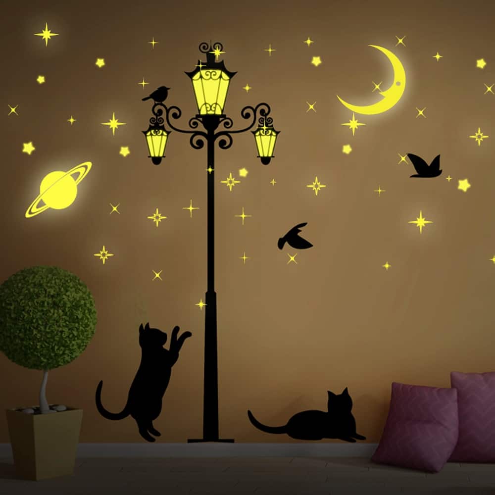 Walplus Moon Stars Glow in Dark Street Light Wall Sticker Nursery Decor