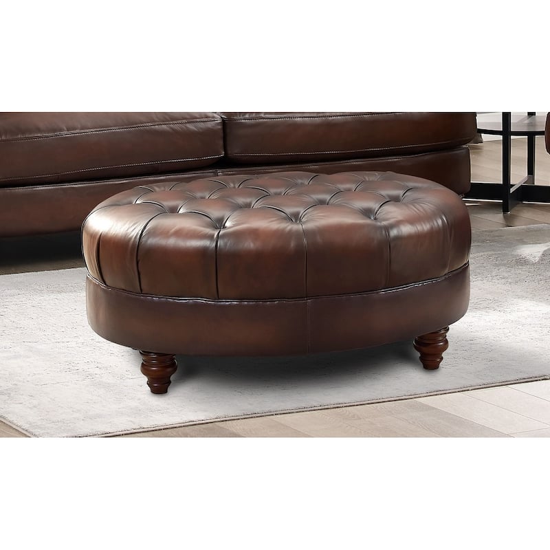 Hydeline Newport Top Grain Chesterfield Leather Ottoman