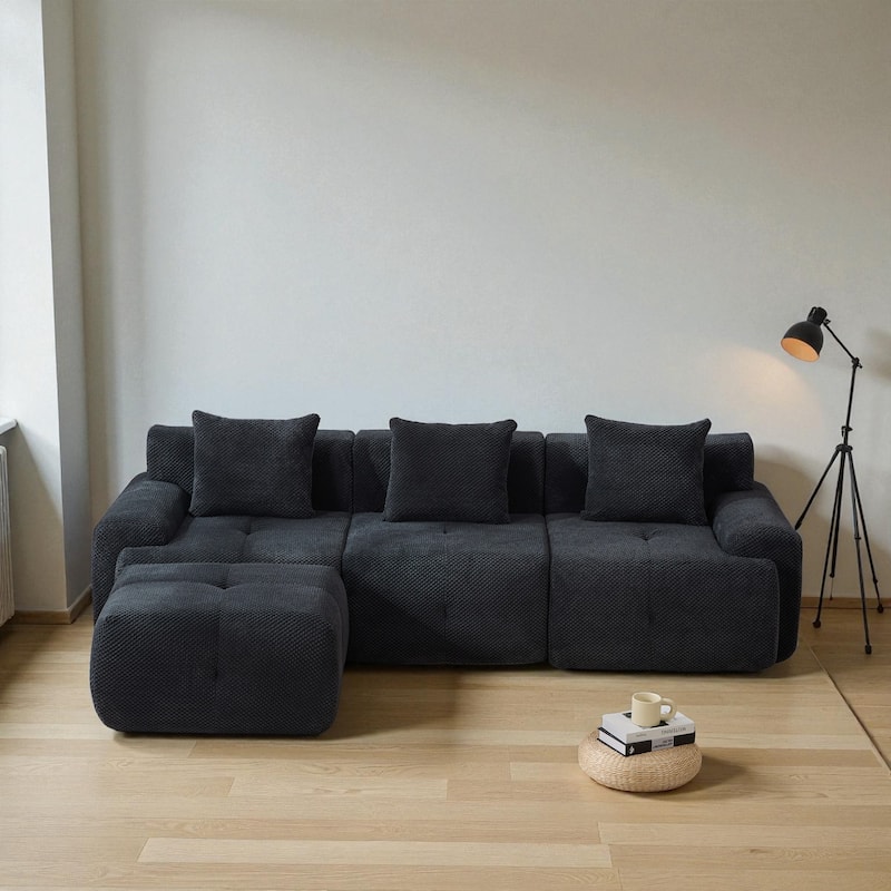 104.3" Modular L-Shaped Sectional Sofa, 4-Piece Oversized 3-Seater Cloud Couch with Ottoman, Tufted Deep Seat & 3 Pillows