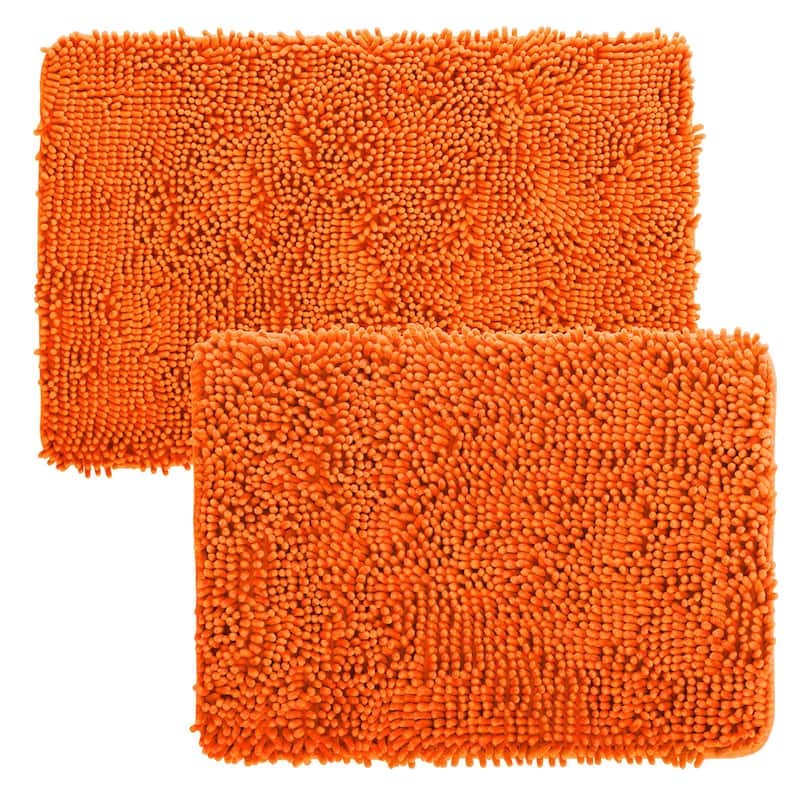 Bathroom Rugs - 2-Piece Memory Foam Bathroom Set with Chenille Shag Top and Non-Slip Base by Windsor Home