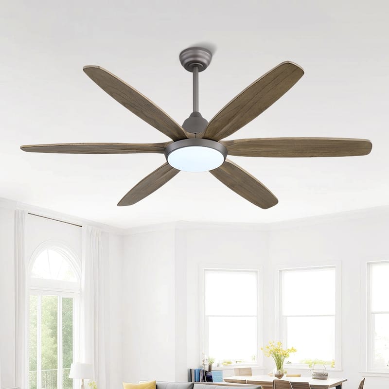 MLiAN Wood Blade LED Ceiling Fan Remote Control 6-Speed DC - 60''
