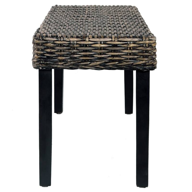 vidaXL Bench 43.3" Black Natural Kubu Rattan and Solid Mango Wood