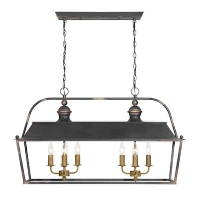 Christoff 8 Light Linear Pendant in Antique Black Iron - Gold