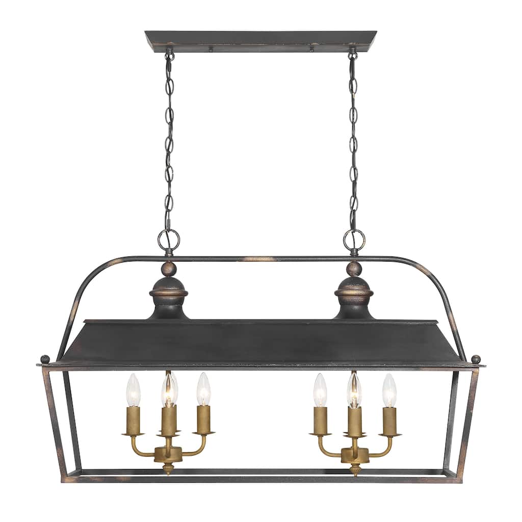 Christoff 8 Light Linear Pendant in Antique Black Iron - Gold