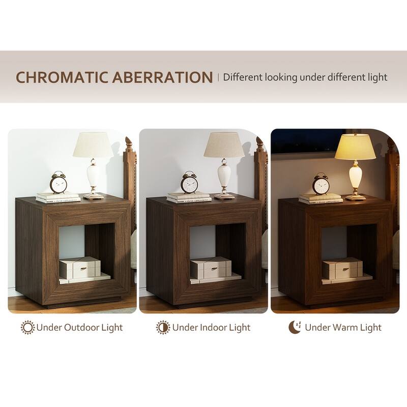 Rustic Wood End Table, 2 Tiered Square Side Table with Storage Shelf, Industrial Sofa Side Table for Living Room