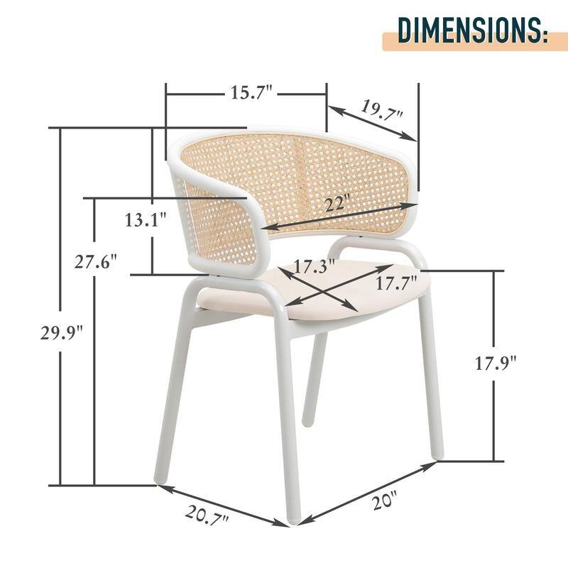 Euston Modern Mid-Century Leather Dining Chairs with Wicker Back in Steel Frame - Accent Armchair for Home Office & Kitchen