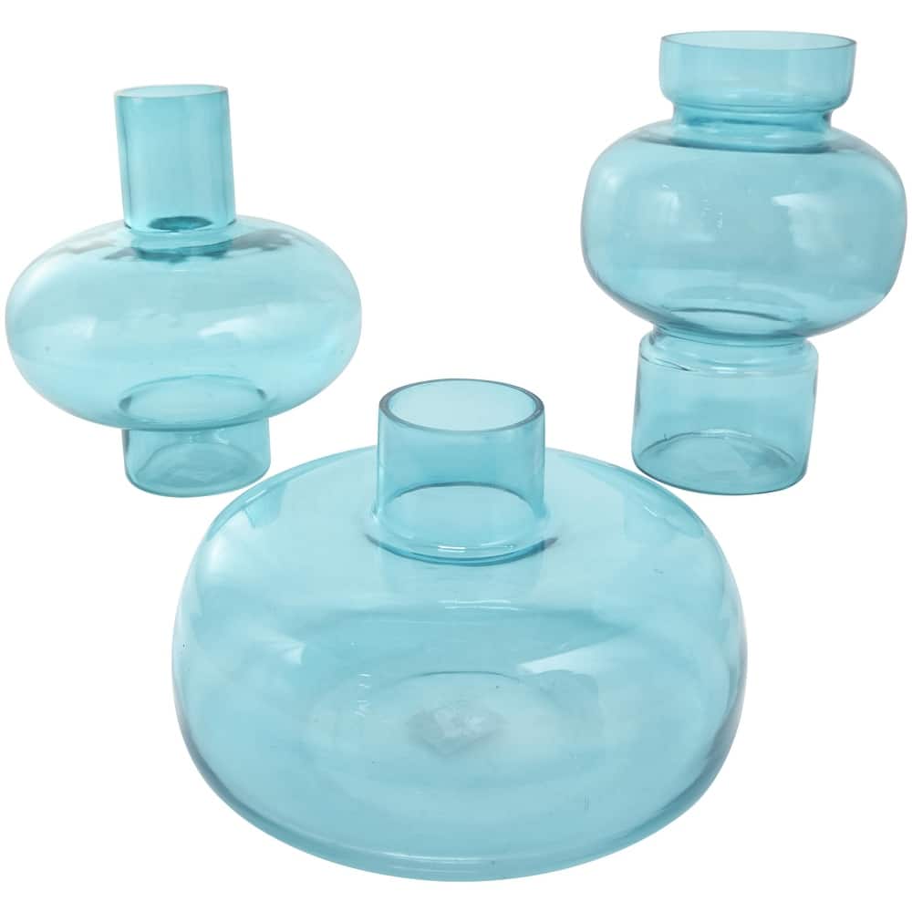 Glass Round Decorative Vase with Varying Shapes and Sizes - Set of 3 Blue, Green, Orange - Roche River Decor