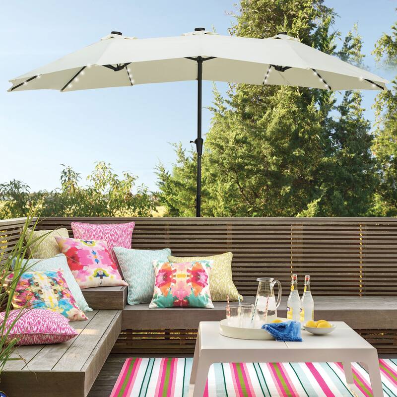 15ft Patio Umbrella with Lights without Base Outdoor Solar Umbrella - Offwhite