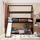 preview thumbnail 2 of 7, Espresso Twin over Twin Pine Bunk House Bed with Slide and Ladder, Full-Length Guardrail