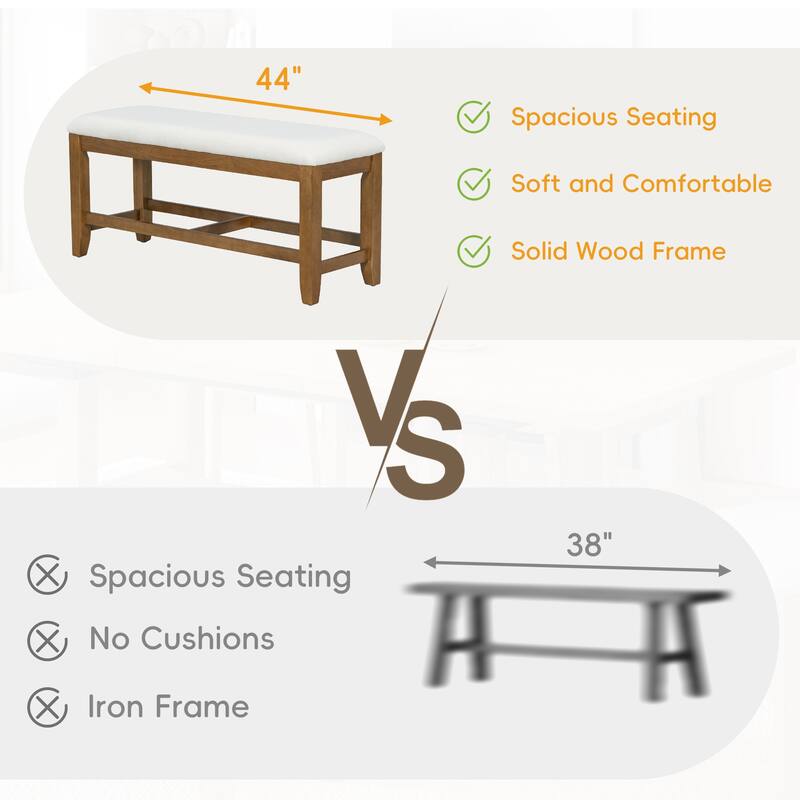 Farmhouse Style 6-Piece Extendable Dining Table Set with Removable Leaf and 4 Upholstered Chair and Bench