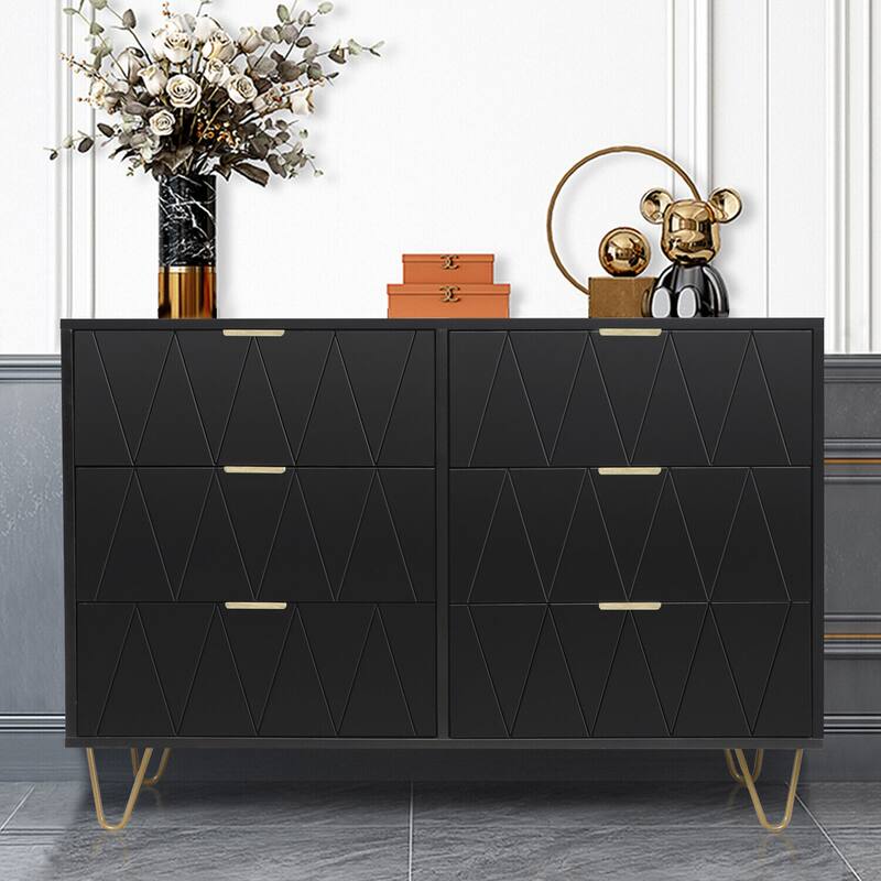 6 Drawer Dresser Drawer Chest Storage Cabinet Organizer - Medium-Black
