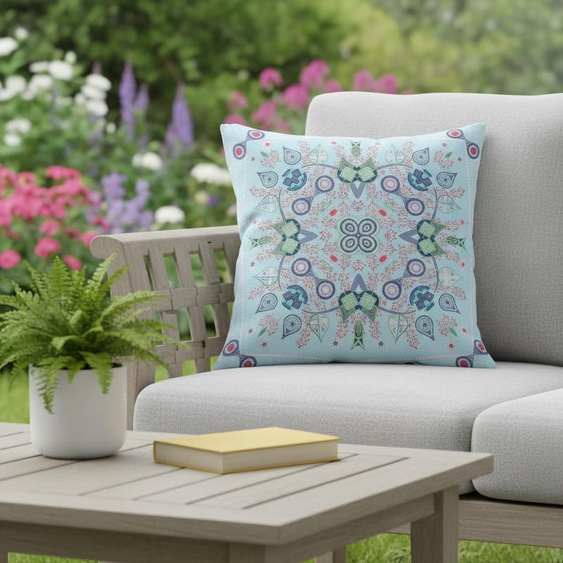 HomeRoots 26" x 26" Light Blue Blown Seam Paisley Indoor Outdoor Throw Pillow - 26.00' X '5.00' X '26.00 - Light Blue - 26.00' X '5.00' X '26.00