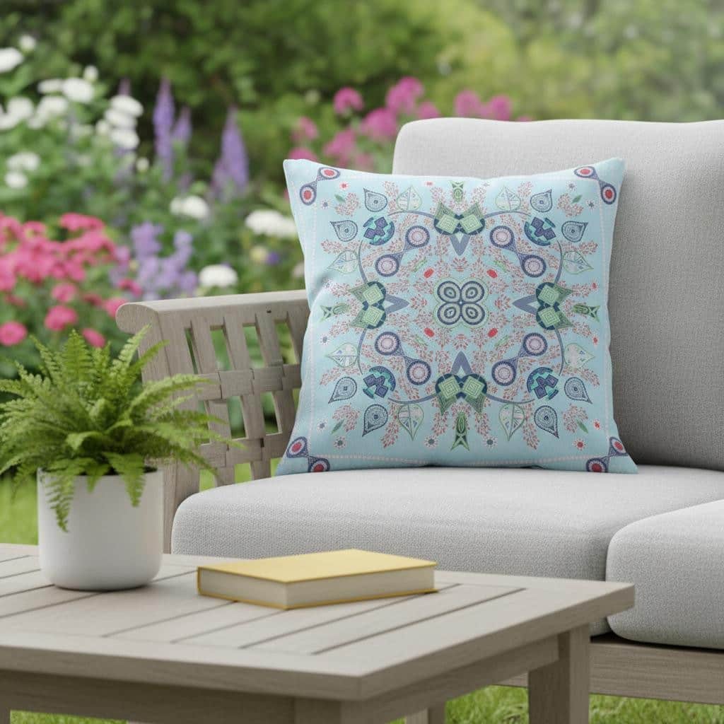HomeRoots 26" x 26" Light Blue Blown Seam Paisley Indoor Outdoor Throw Pillow - 26.00' X '5.00' X '26.00