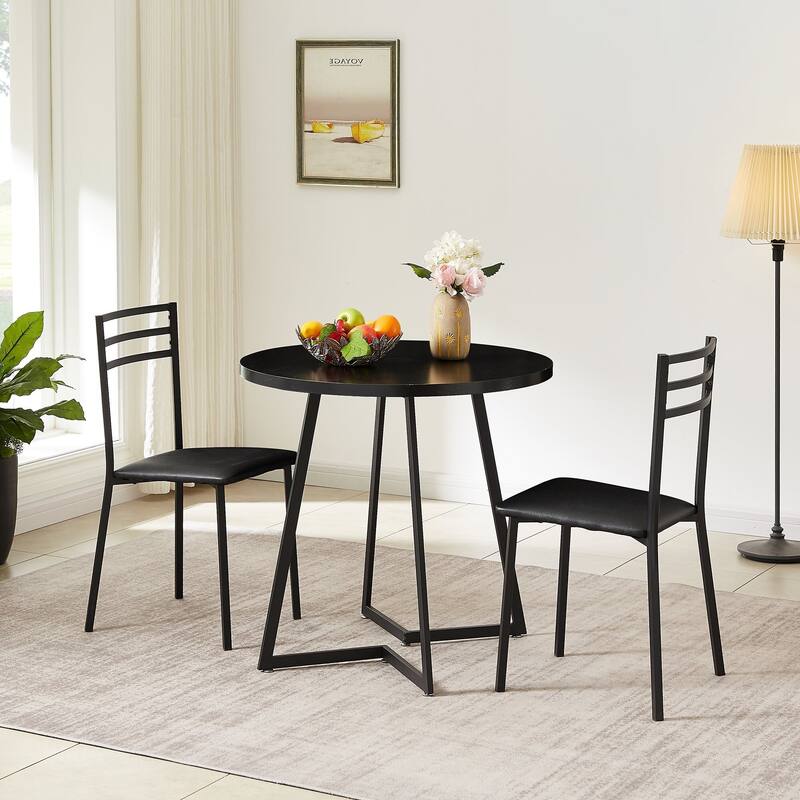 VECELO Round Dining Table, Metal Frame Dining Chairs, Modern Dining Table and Chairs Set for 2-4 People, 3 Options