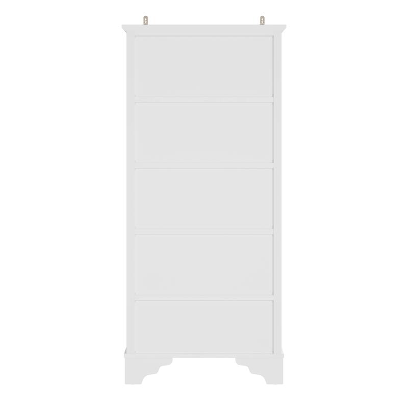 Solid Wood Tall Storage Cabinet, 31.5" Farmhouse Distressed White Carved Armoire with Shelves and Drawer - 31.5"x68.9"