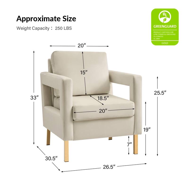Valentina Comfy Accent Armchair with Golden Metal Legs and Removable Cushions by HULALA HOME