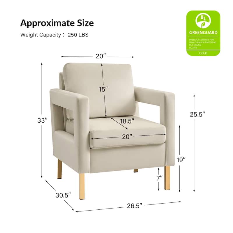 Valentina Modern Upholstered Accent Armchair with Gold Legs Set of 2 by HULALA HOME