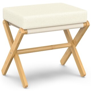 Modern Foot Rest with Bamboo X Legs & Thick Foam Cushion - Natural ...