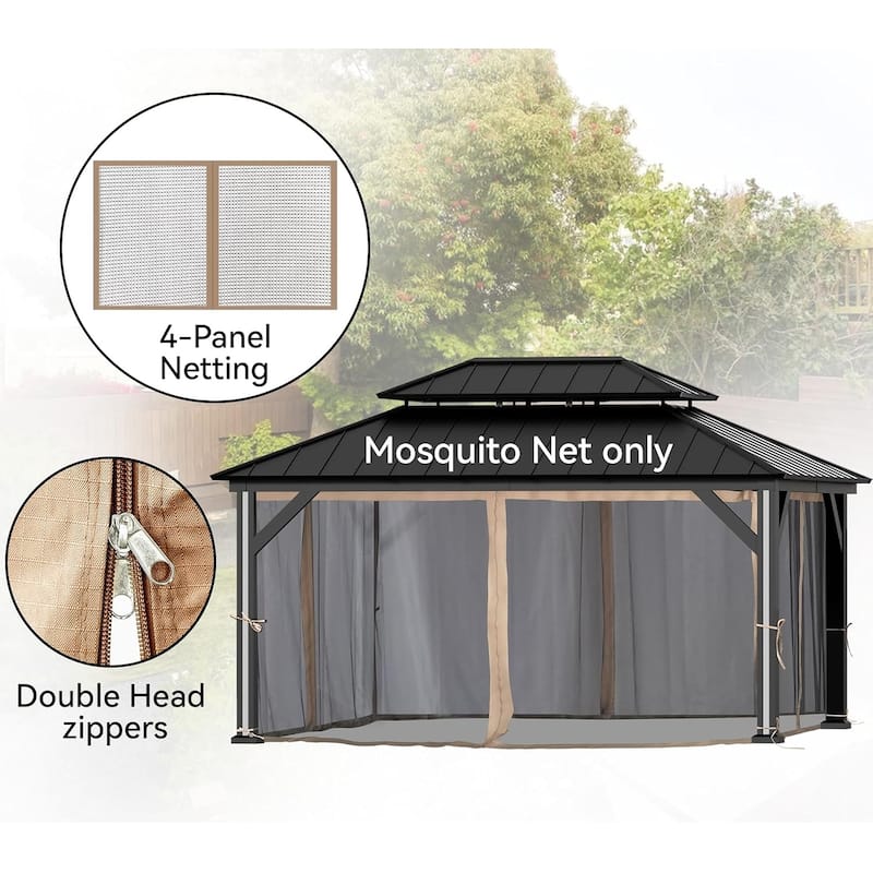 12' x 16', Outdoor Gazebo Mosquito Nettings with Double Zipper, Replacement for Patio Canopy, Garden (Mosquito Net Only)