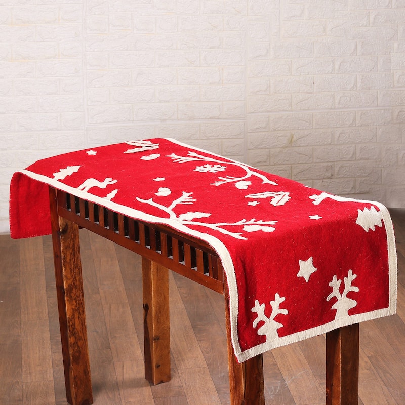 Novica Handmade Red Holidays Applique Wool Felt Table Runner