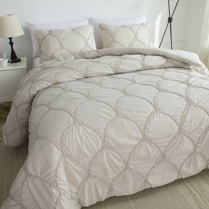 Embroidered Puckered Microfiber 3pcs Comforter Set, Scale Design Contemporary Bedding Set