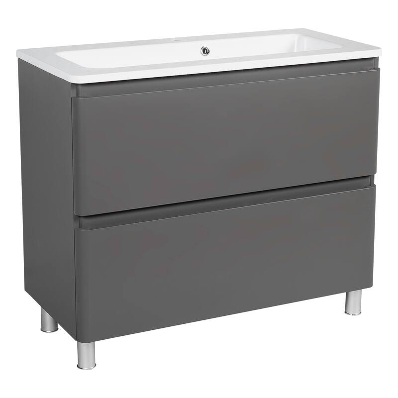 Modern Free Standing Bathroom Vanity with Washbasin | Comfort Collection mirror Omega R-line 32" included - 28" - Matte - Grey Mate