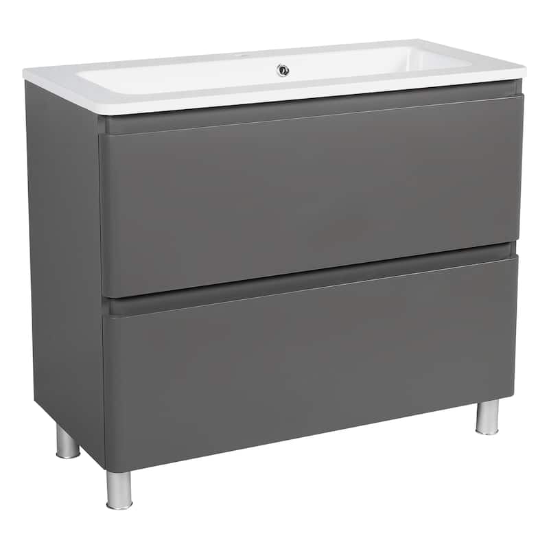 Modern Free Standing Bathroom Vanity with Washbasin | Comfort Collection with Mirror Simple 32" - Grey - Matte - 28"