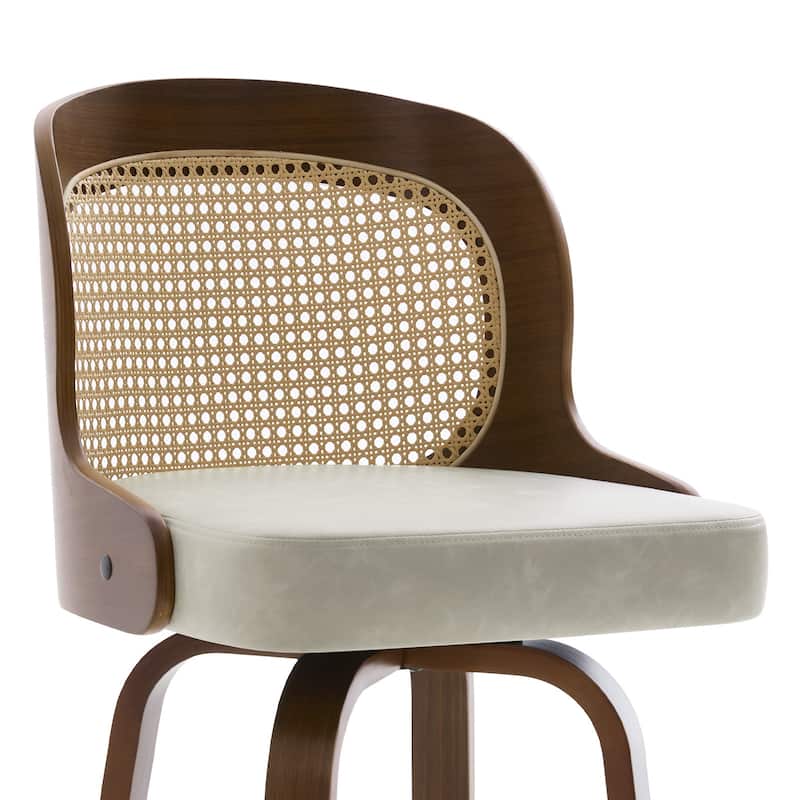 26" Upholstered Swivel Counter & Bar Stool with Rattan Back - 37.4"H x 19.09"W x 19.88"D