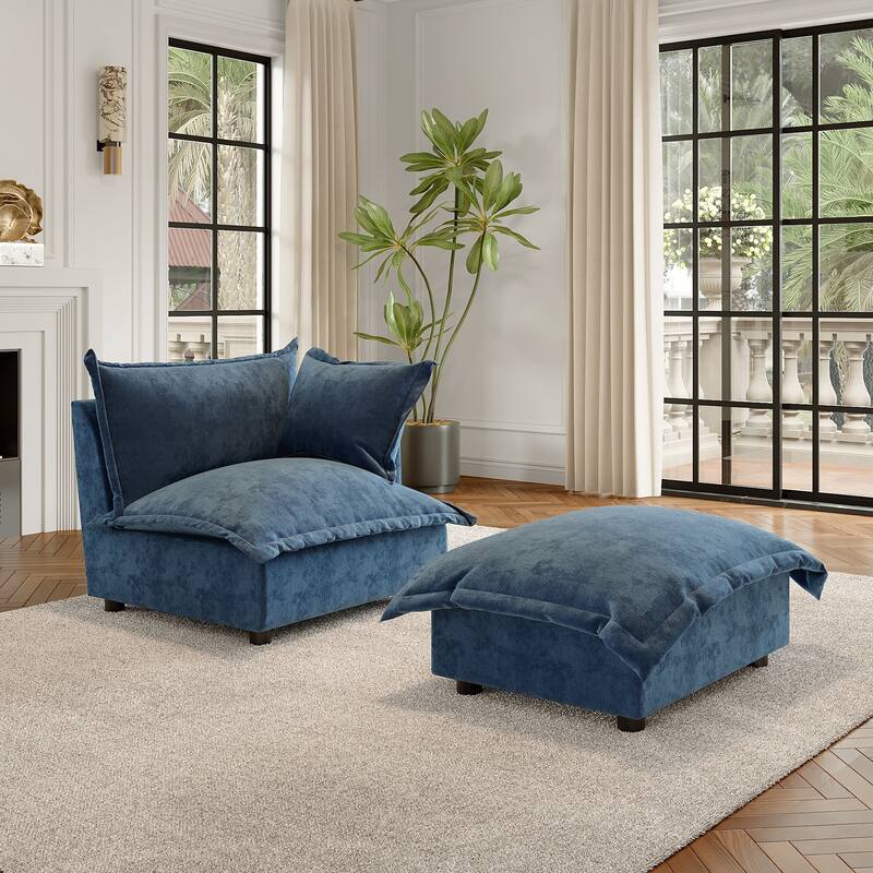 Modern Cloud Chaise Longue Accent Chair with Ottoman set