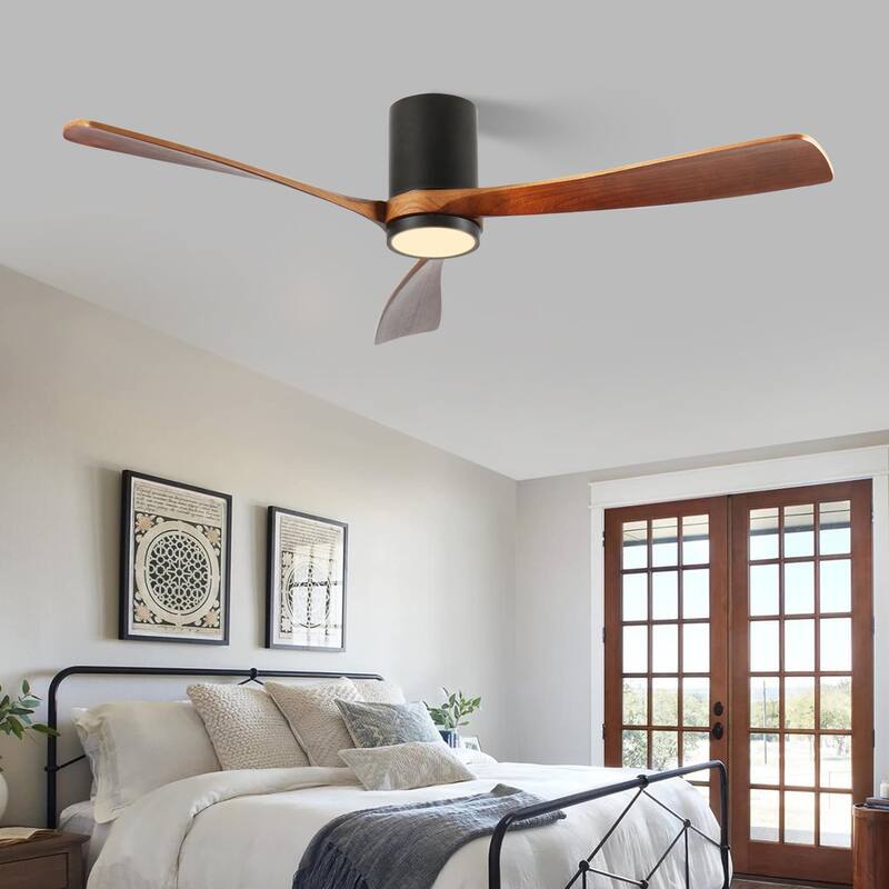 Indoor/Outdoor Flush Mount Ceiling Fan with Light & Remote Control, Rustic Wood Ceiling Fan, 6-Speed Reversible DC Motor Fan - Brown - 60 Inch