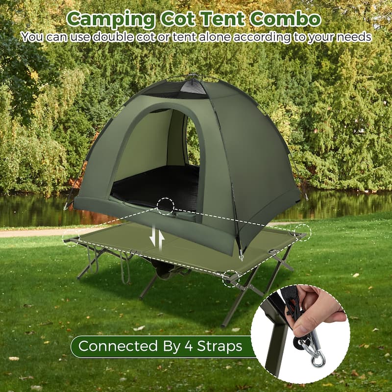 Gymax 2-Person Camping Cot Combo Off-Ground Travel Cot Tent w/Pop-up