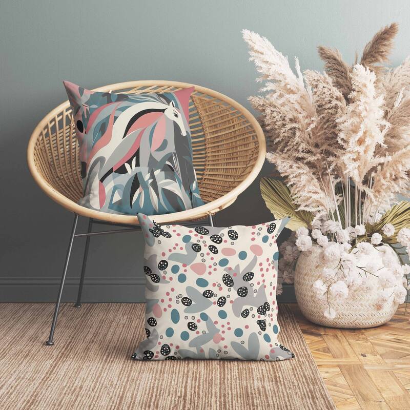 Mythical Horse Indoor/Outdoor Reversible Throw Pillow Teal and Pink