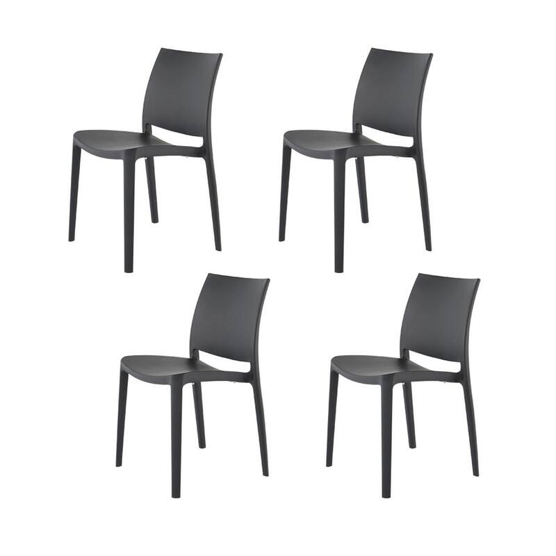Set of Four Dark Gray Heavy Duty Plastic Outdoor Stacking Dining Chairs