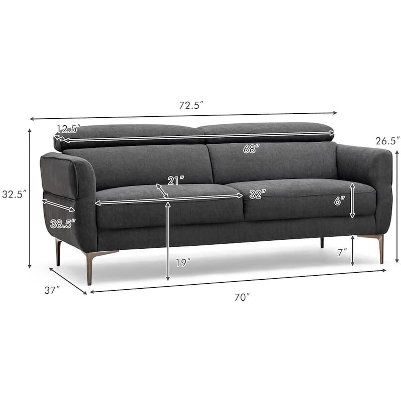 Gymax Modern Loveseat 72.5'' Fabric Sofa Couch w/ Adjustable Headrest