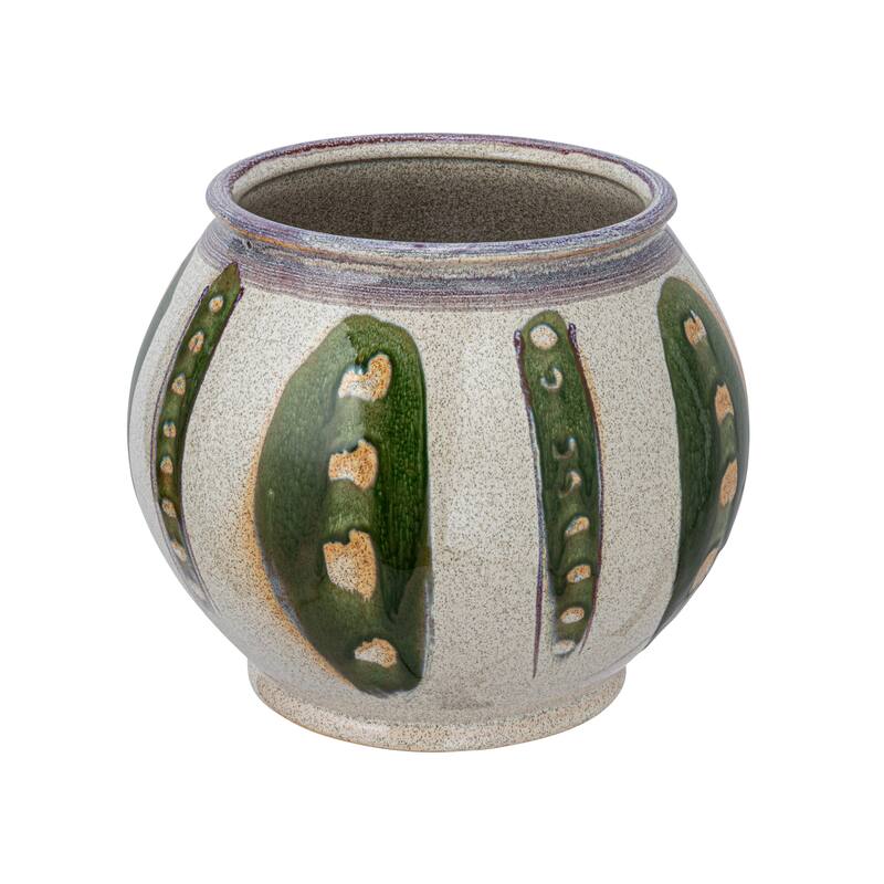 Hand-Painted Stoneware Planter with Reactive Glaze