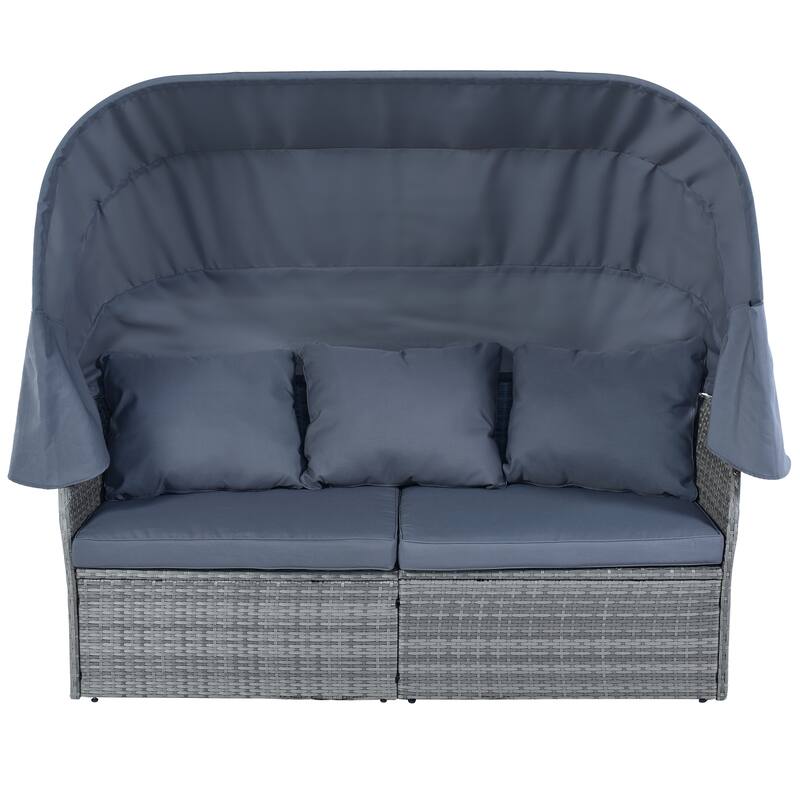 U_STYLE Outdoor Patio Furniture Set Daybed Sunbed with Retractable Canopy