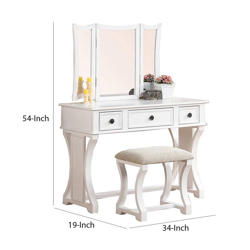 Modish Vanity Set Featuring Stool And Mirror White