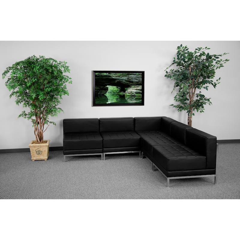 5 Piece LeatherSoft Modular Sectional Configuration - Stainless Steel Legs