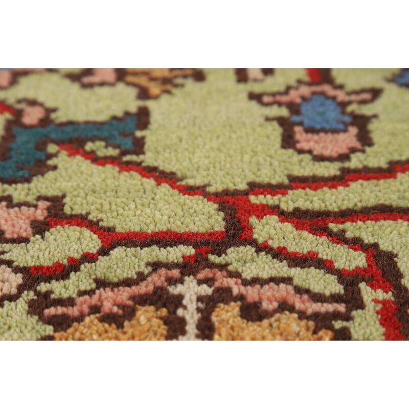 Hand Knotted Oriental 100% Wool Carpet Transitional Floral Green Oushak Area Rug - 4' 11'' X 3' 1''