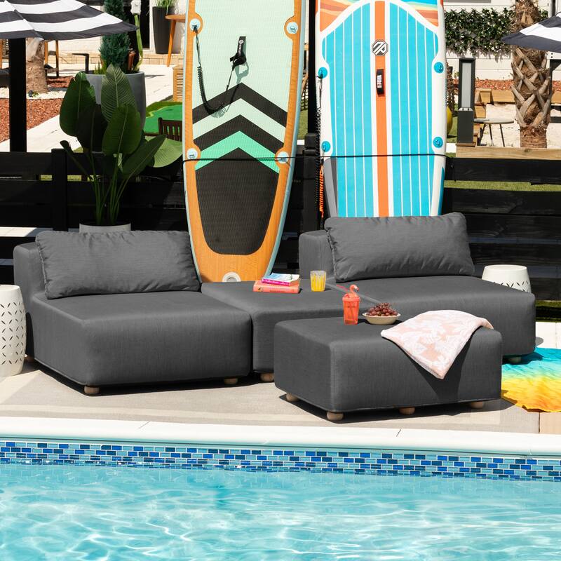 Jaxx Vada Outdoor Sun Lounger Loveseat Luxurious Modular Double Chaise and Conversation Nook - 72" W x 79.5" D x 25.5" H