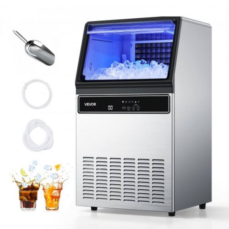 Silver Commercial Ice Maker 130lbs/Day with 33lbs Storage and LED - 17.52x15.94x31.30 in