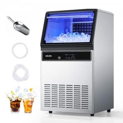 Silver Commercial Ice Maker 130lbs/Day with 33lbs Storage and LED - 17.52x15.94x31.30 in