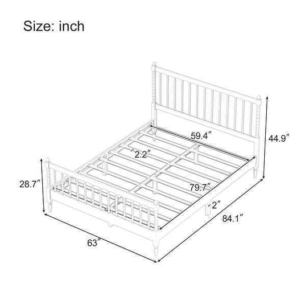 White Stylish Queen Size Slats Platform Bed Fence Shaped Headboard and