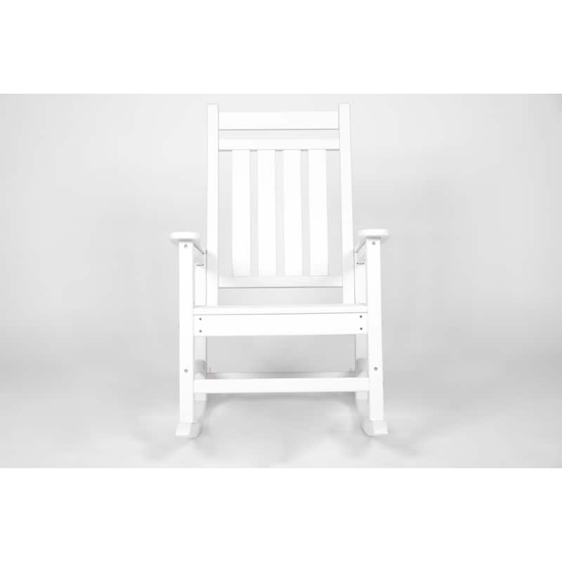 Oversized Rocking Chair with Wood-Texture, Outdoor Rocking Chair for Adults, All Weather Resistant Porch Rocker for Lawn Garden - White