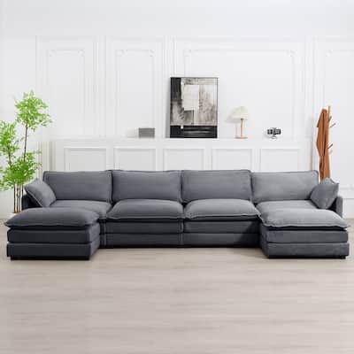 4-Seat Corduroy Modular Sofa with 2 Removable Ottomans for Home & Business