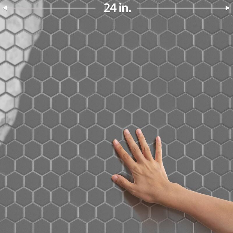 Merola Tile Metro 2" Hex Glossy Grey 11-1/8" x 12-5/8" Porcelain Floor and Wall Tile