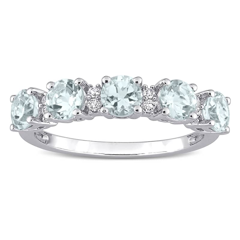 Miadora Sterling Silver Aquamarine and White Topaz Stackable Eternity Wedding Band Ring