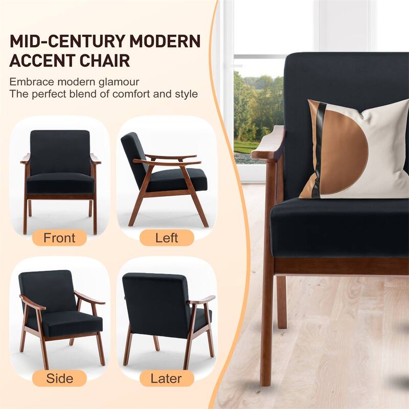 Mid-Century Modern Chair,Living Room Chair with Solid Wood Frame