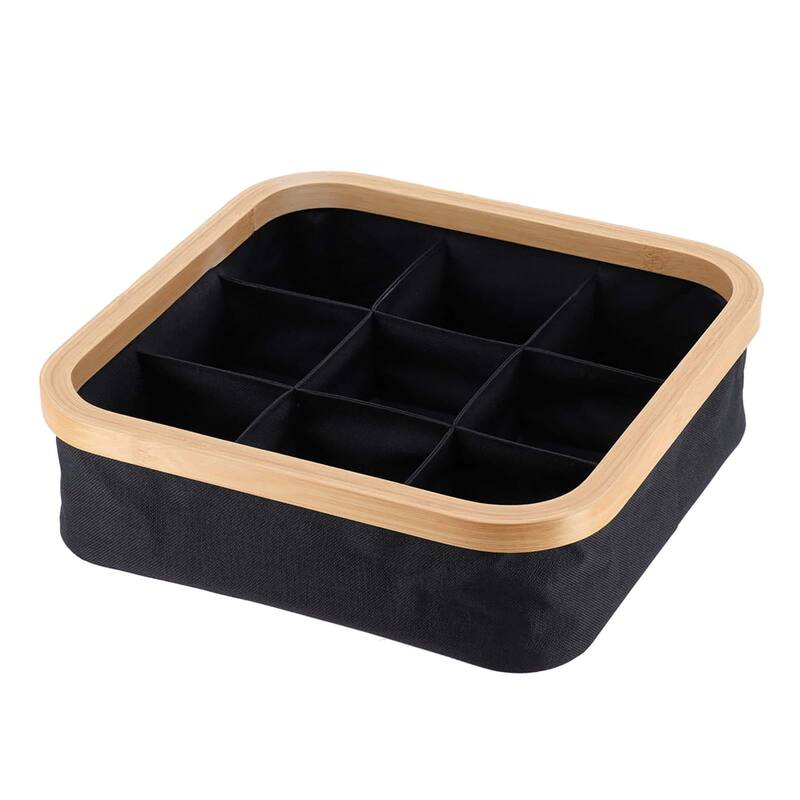 Square Foldable Storage Basket 9-Compartment - 12 L x 12 W x 4 H - Black