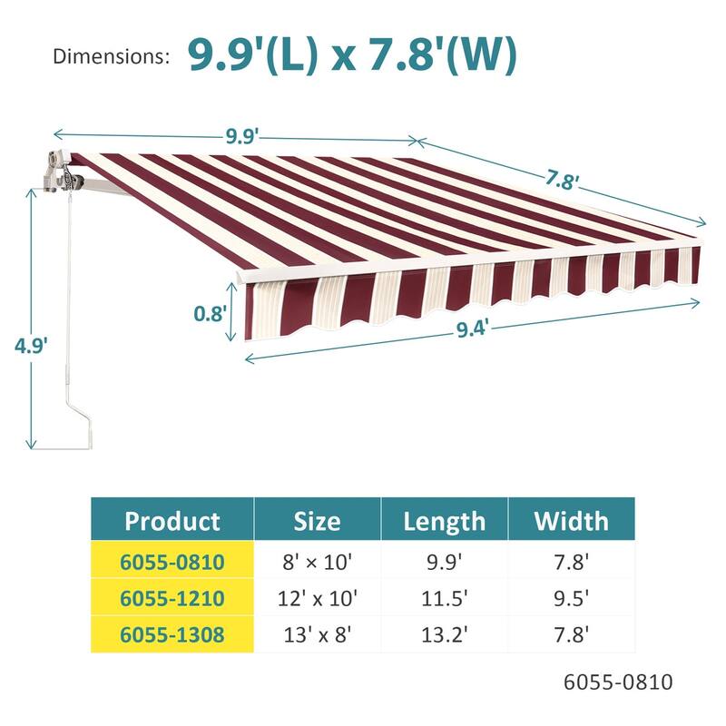 MCombo10x8Feet Manual Retractable Patio Door Window Awning Sunshade Shelter Outdoor Canopy